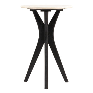 Rowena Interiors Round Marble Top Mango Wood Pedestal Accent Table for Living Room or Bedroom Black EC2061
