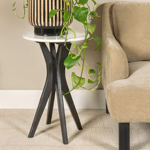 Rowena Interiors Round Marble Top Mango Wood Pedestal Accent Table for Living Room or Bedroom Black EC2061