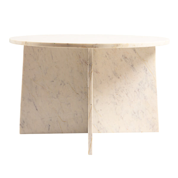 Rowena Interiors Round Marble Top Coffee Table with Geometric Cross Base for Modern Living Rooms EC2062