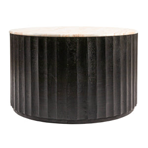Rowena Interiors Round Marble Top Mango Wood Coffee Table with Fluted Base for Modern Living Rooms EC2064
