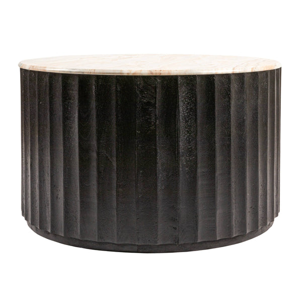 Rowena Interiors Round Marble Top Mango Wood Coffee Table with Fluted Base for Modern Living Rooms EC2064
