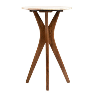Rowena Interiors Round Marble Top Mango Wood Pedestal Accent Table for Living Room or Bedroom Walnut Finish EC2065