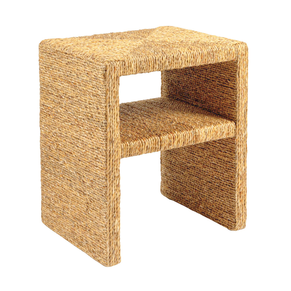 Rowena Interiors Square Handwoven Water Hyacinth Acacia Wood End Table for Coastal Bohemian Living Spaces EC2067