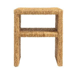 Rowena Interiors Square Handwoven Water Hyacinth Acacia Wood End Table for Coastal Bohemian Living Spaces EC2067