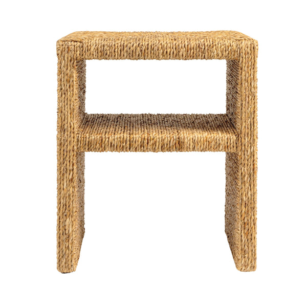 Rowena Interiors Square Handwoven Water Hyacinth Acacia Wood End Table for Coastal Bohemian Living Spaces EC2067