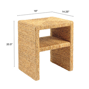 Rowena Interiors Square Handwoven Water Hyacinth Acacia Wood End Table for Coastal Bohemian Living Spaces EC2067