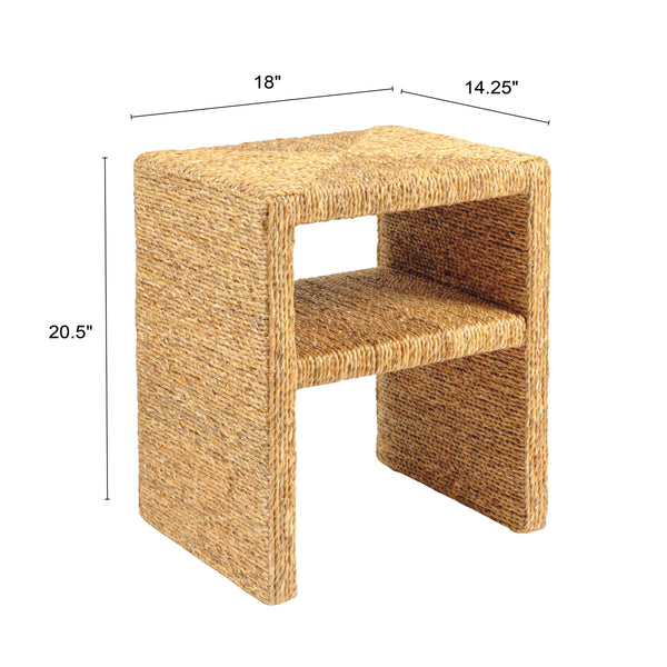 Rowena Interiors Square Handwoven Water Hyacinth Acacia Wood End Table for Coastal Bohemian Living Spaces EC2067