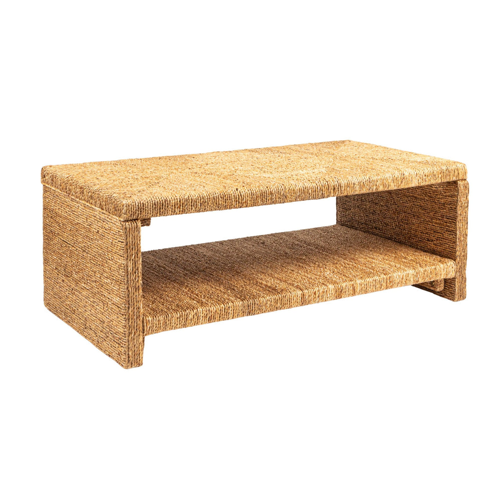 Rowena Interiors Woven Water Hyacinth Acacia Frame Coffee Table Handcrafted Organic Bohemian Living Room EC2068