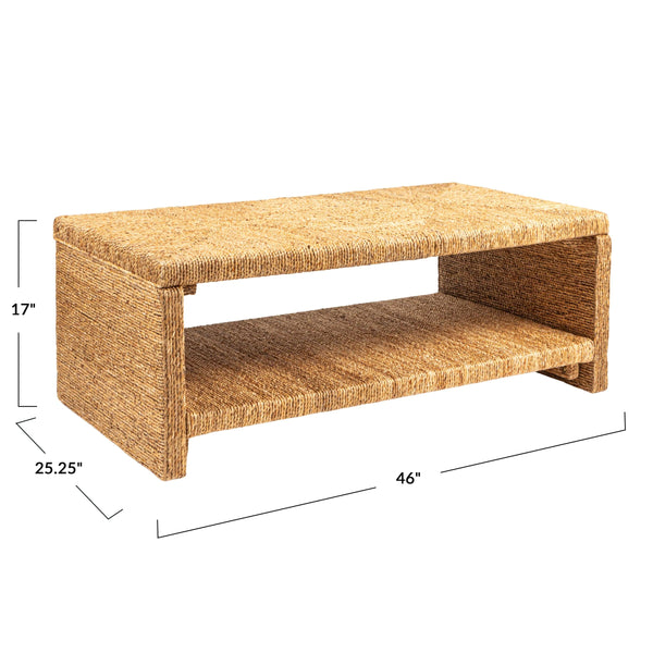 Rowena Interiors Woven Water Hyacinth Acacia Frame Coffee Table Handcrafted Organic Bohemian Living Room EC2068