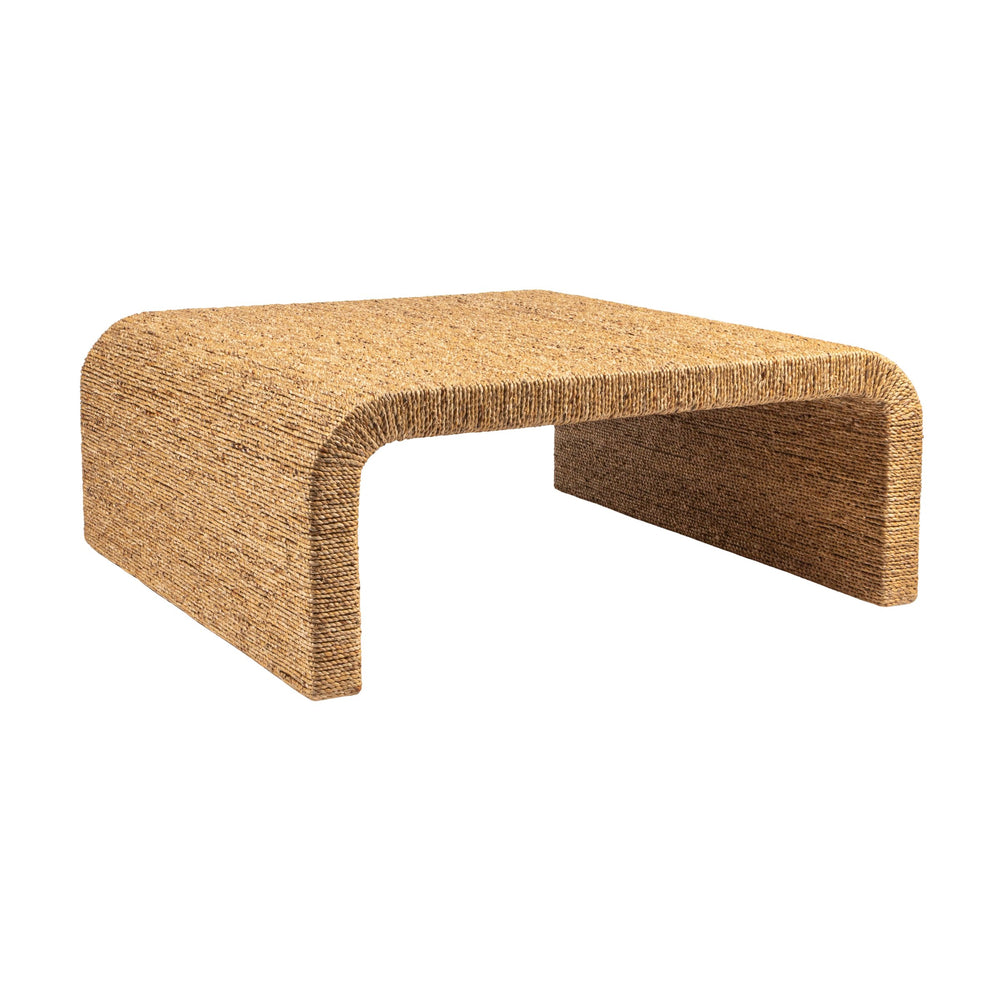 Rowena Interiors Woven Water Hyacinth Acacia Square Coffee Table with Waterfall Edge for Boho Living EC2069
