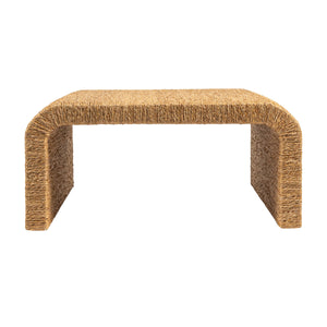 Rowena Interiors Woven Water Hyacinth Acacia Coffee Table Handcrafted Waterfall Edge Boho Living Room EC2070