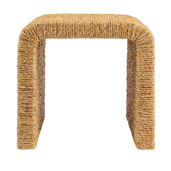 Rowena Interiors Woven Water Hyacinth Acacia Frame End Table with Artisan Waterfall Silhouette EC2071