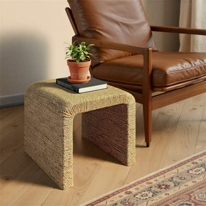 Rowena Interiors Woven Water Hyacinth Acacia Frame End Table with Artisan Waterfall Silhouette EC2071