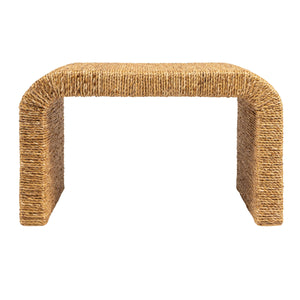 Rowena Interiors Woven Water Hyacinth Acacia Frame Accent Bench Handcrafted Coastal Bohemian Entryway EC2072
