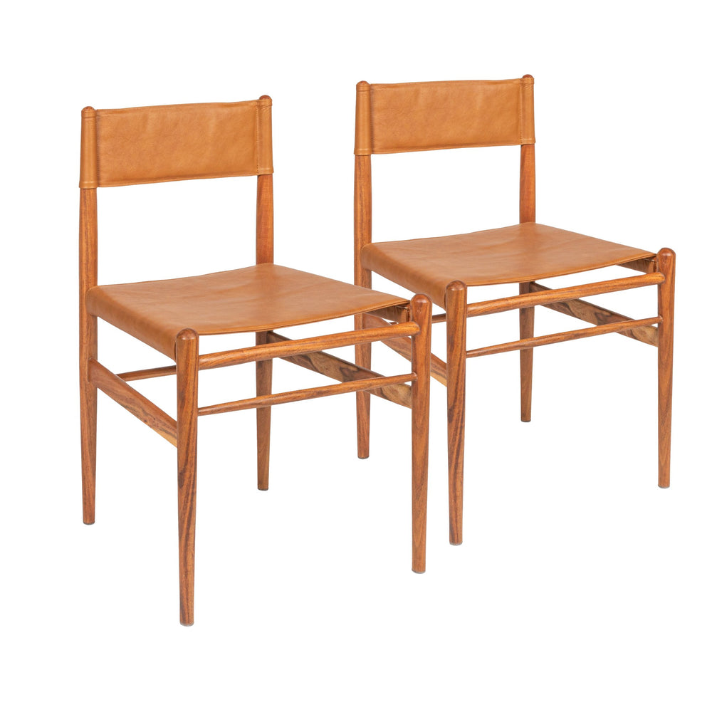 Rowena Interiors Acacia Solid Wood and Leather Dining Chairs Set of 2 for Farmhouse or Coastal Rooms EC2073