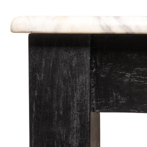 Rowena Interiors Teak Solid Wood Console Table with Genuine Marble Top for Entryway or Living Room Black EC2074