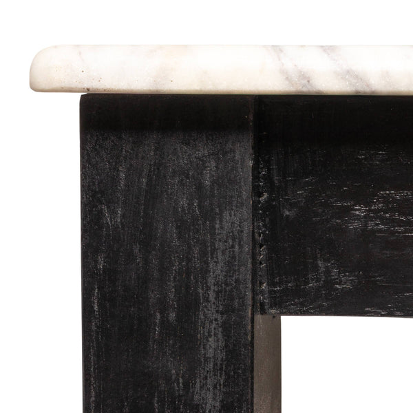 Rowena Interiors Teak Solid Wood Console Table with Genuine Marble Top for Entryway or Living Room Black EC2074