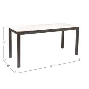 Rowena Interiors Teak Solid Wood Console Table with Genuine Marble Top for Entryway or Living Room Black EC2074