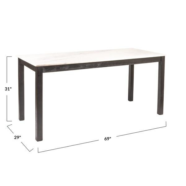 Rowena Interiors Teak Solid Wood Console Table with Genuine Marble Top for Entryway or Living Room Black EC2074