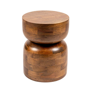 Rowena Interiors Round Mango Wood End Grain Side Table Sculptural Walnut Finish Farmhouse Accent EC2076