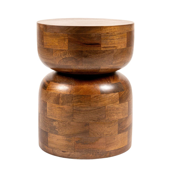 Rowena Interiors Round Mango Wood End Grain Side Table Sculptural Walnut Finish Farmhouse Accent EC2076