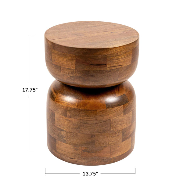 Rowena Interiors Round Mango Wood End Grain Side Table Sculptural Walnut Finish Farmhouse Accent EC2076