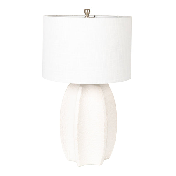 Rowena Interiors 28.5 Inch Sculpted Stoneware Table Lamp with Warm Linen Shade for Coastal Farmhouse Decor EC2077