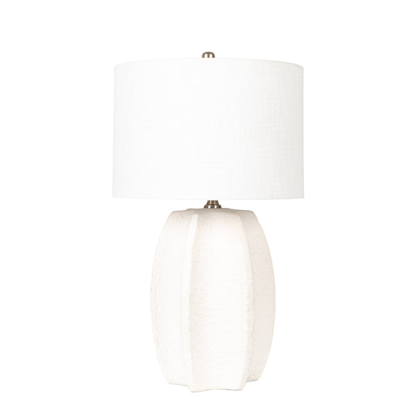 Rowena Interiors 28.5 Inch Sculpted Stoneware Table Lamp with Warm Linen Shade for Coastal Farmhouse Decor EC2077