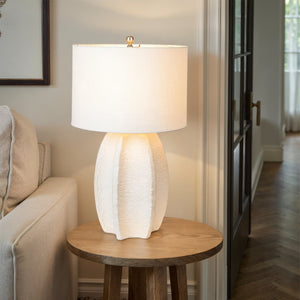 Rowena Interiors 28.5 Inch Sculpted Stoneware Table Lamp with Warm Linen Shade for Coastal Farmhouse Decor EC2077