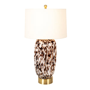 Rowena Interiors 30 Inch Tortoise Art Glass Table Lamp with Amber Swirl Body and Linen Drum Shade EC2078
