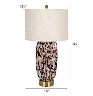 Rowena Interiors 30 Inch Tortoise Art Glass Table Lamp with Amber Swirl Body and Linen Drum Shade EC2078