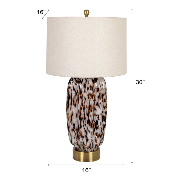 Rowena Interiors 30 Inch Tortoise Art Glass Table Lamp with Amber Swirl Body and Linen Drum Shade EC2078
