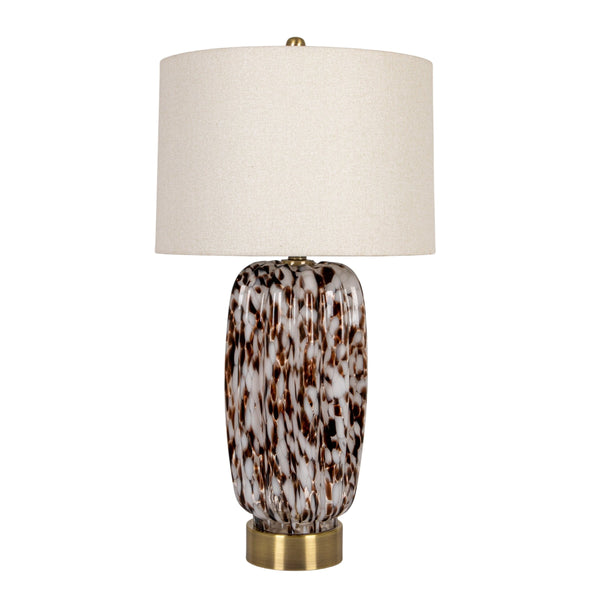 Rowena Interiors 30 Inch Tortoise Art Glass Table Lamp with Amber Swirl Body and Linen Drum Shade EC2078