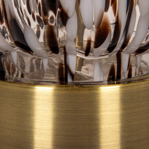 Rowena Interiors 30 Inch Tortoise Art Glass Table Lamp with Amber Swirl Body and Linen Drum Shade EC2078