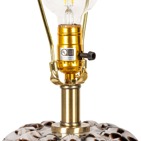 Rowena Interiors 30 Inch Tortoise Art Glass Table Lamp with Amber Swirl Body and Linen Drum Shade EC2078