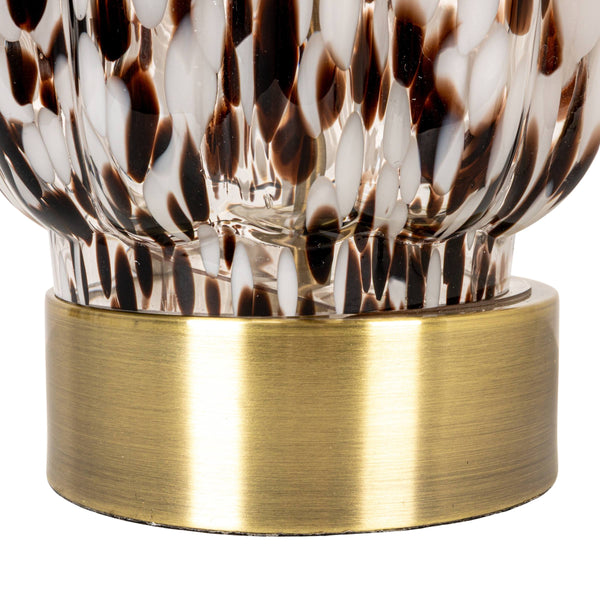Rowena Interiors 30 Inch Tortoise Art Glass Table Lamp with Amber Swirl Body and Linen Drum Shade EC2078