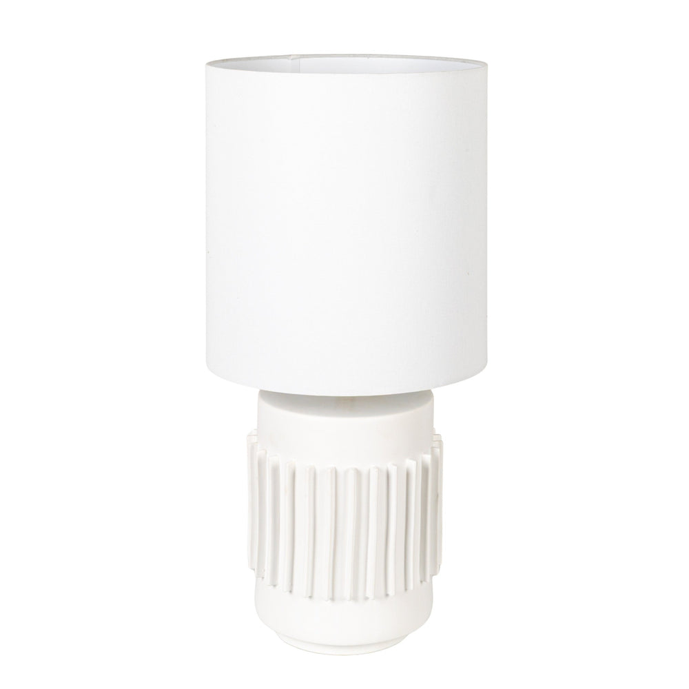 Rowena Interiors 28 Inch Fluted Stoneware Table Lamp Ivory Glazed Base with Warm Linen Drum Shade EC2079