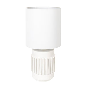 Rowena Interiors 28 Inch Fluted Stoneware Table Lamp Ivory Glazed Base with Warm Linen Drum Shade EC2079