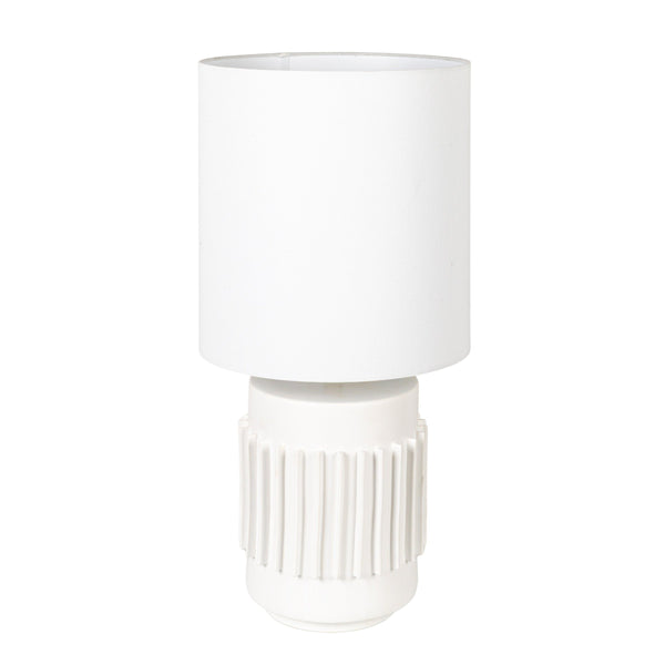 Rowena Interiors 28 Inch Fluted Stoneware Table Lamp Ivory Glazed Base with Warm Linen Drum Shade EC2079