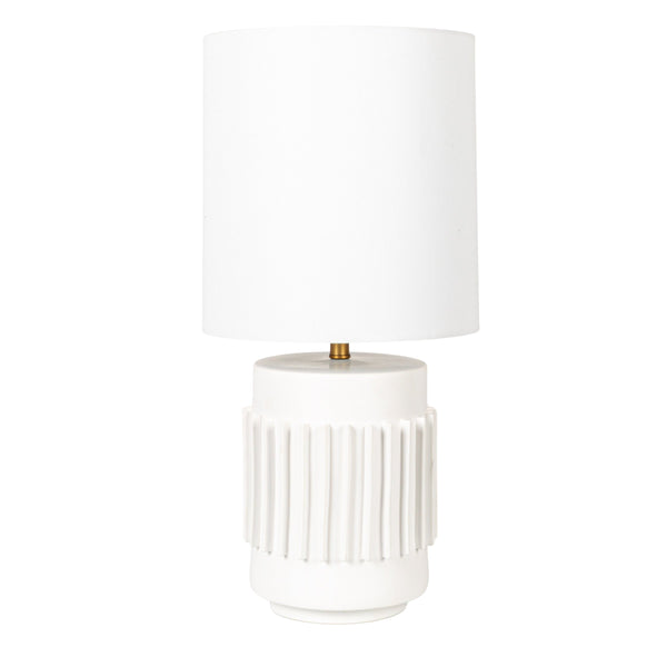 Rowena Interiors 28 Inch Fluted Stoneware Table Lamp Ivory Glazed Base with Warm Linen Drum Shade EC2079