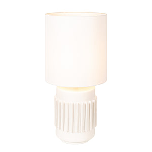 Rowena Interiors 28 Inch Fluted Stoneware Table Lamp Ivory Glazed Base with Warm Linen Drum Shade EC2079