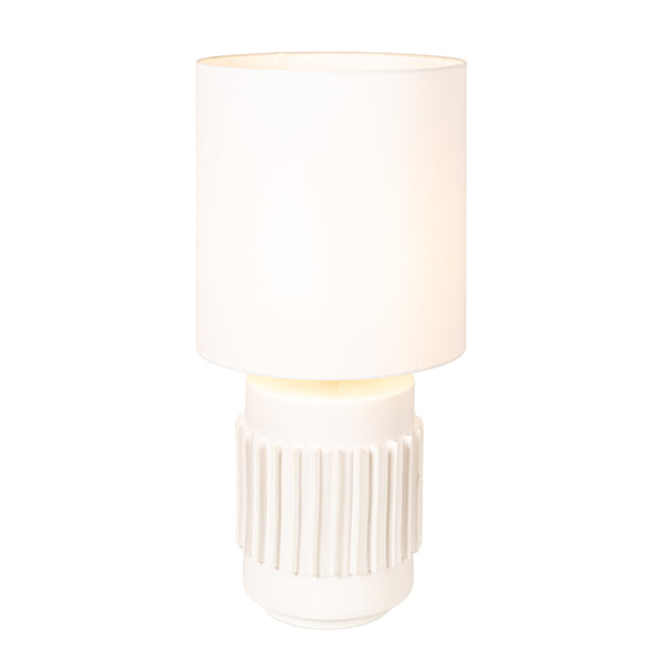 Rowena Interiors 28 Inch Fluted Stoneware Table Lamp Ivory Glazed Base with Warm Linen Drum Shade EC2079