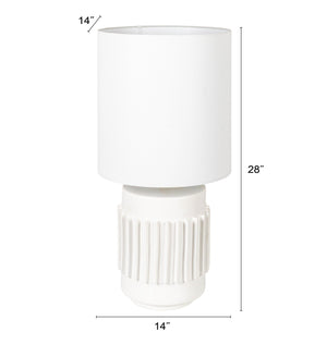 Rowena Interiors 28 Inch Fluted Stoneware Table Lamp Ivory Glazed Base with Warm Linen Drum Shade EC2079