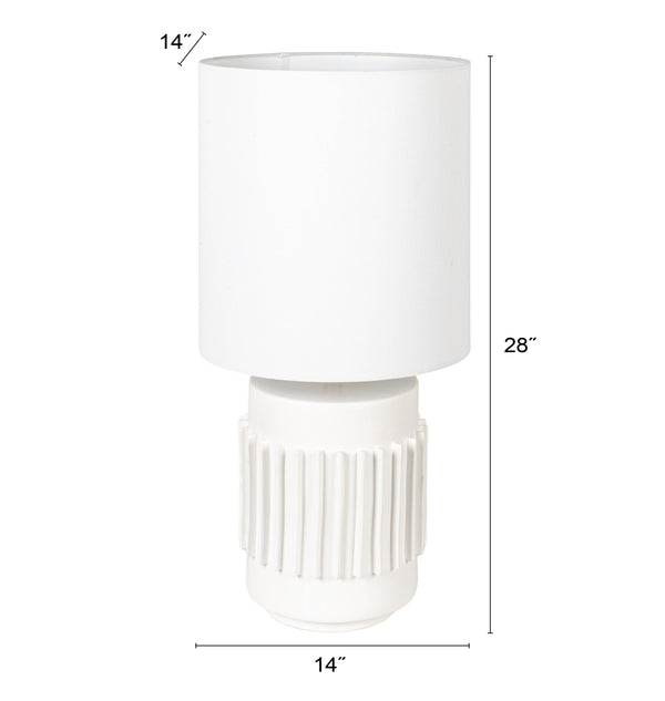 Rowena Interiors 28 Inch Fluted Stoneware Table Lamp Ivory Glazed Base with Warm Linen Drum Shade EC2079