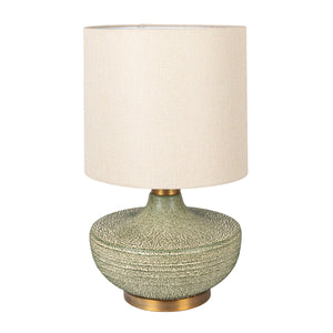Rowena Interiors 25.5 Inch Stoneware Table Lamp with Gold Hardware and Warm Neutral Linen Shade EC2080