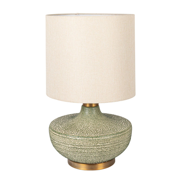 Rowena Interiors 25.5 Inch Stoneware Table Lamp with Gold Hardware and Warm Neutral Linen Shade EC2080