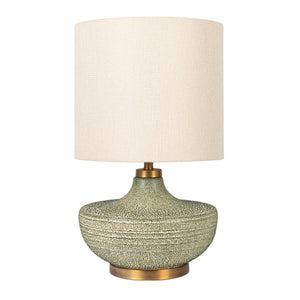 Rowena Interiors 25.5 Inch Stoneware Table Lamp with Gold Hardware and Warm Neutral Linen Shade EC2080