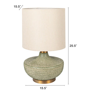 Rowena Interiors 25.5 Inch Stoneware Table Lamp with Gold Hardware and Warm Neutral Linen Shade EC2080