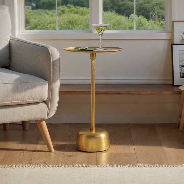 Rowena Interiors Metal Martini Silhouette Cast Aluminum Accent Table Glam Living Room Pedestal Gold EC2081