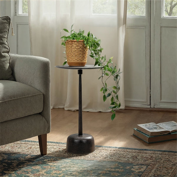 Rowena Interiors Metal Martini Silhouette Cast Aluminum Accent Table Glam Living Room Pedestal Black EC2082
